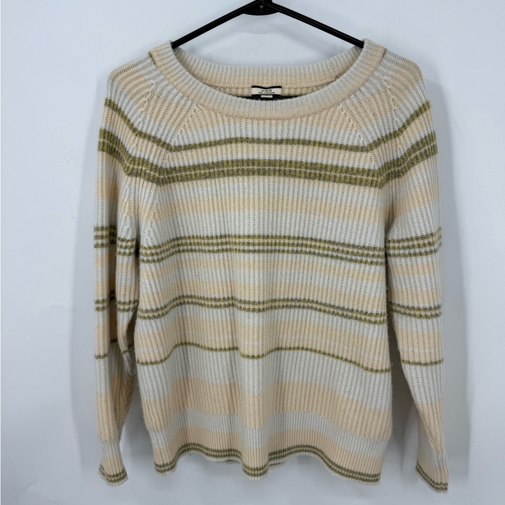 J.Crew Cashmere Ribbed Crewneck Sweater in Pearl Oyster Ash Stripe XS
